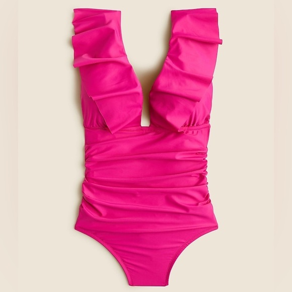 J. Crew Other - J. Crew Fuchsia Pink Ruched Ruffle One Piece Swimsuit Bathing Suit Women’s NEW